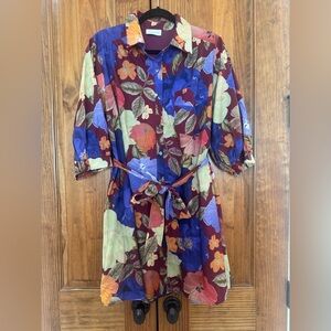 Entro Floral Button-Front Belted Dress in Bold Multicolor